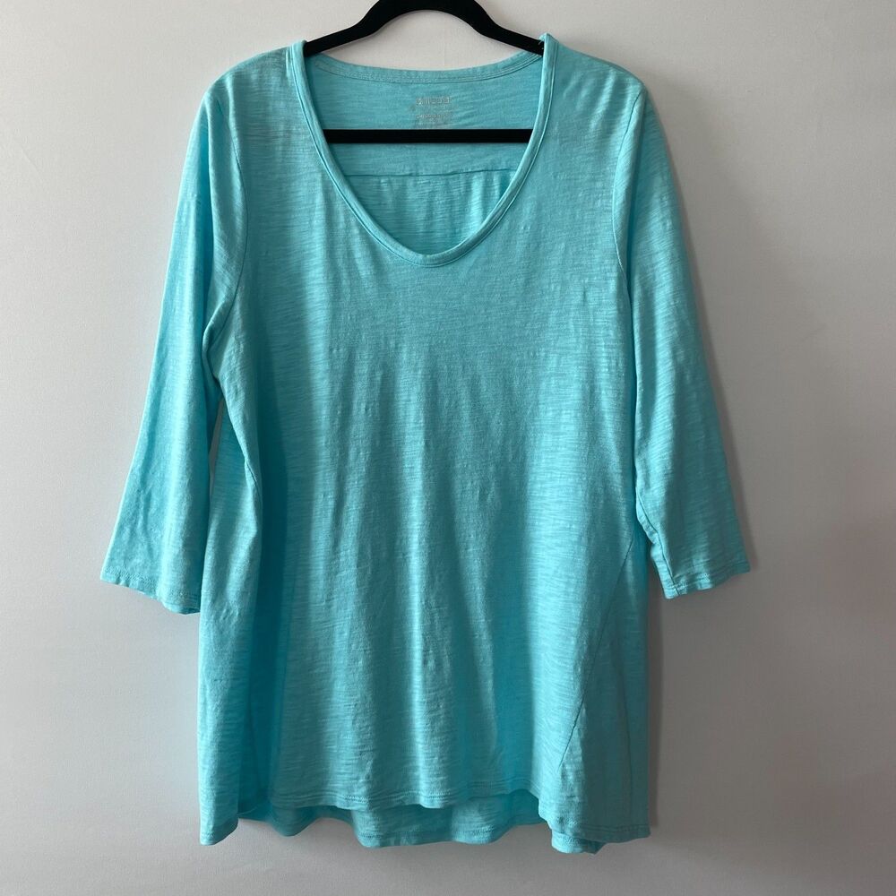 Chico’s The Ultimate Tee Size 2 L Turquoise Cotton Modal 3/4 Sleeve Top